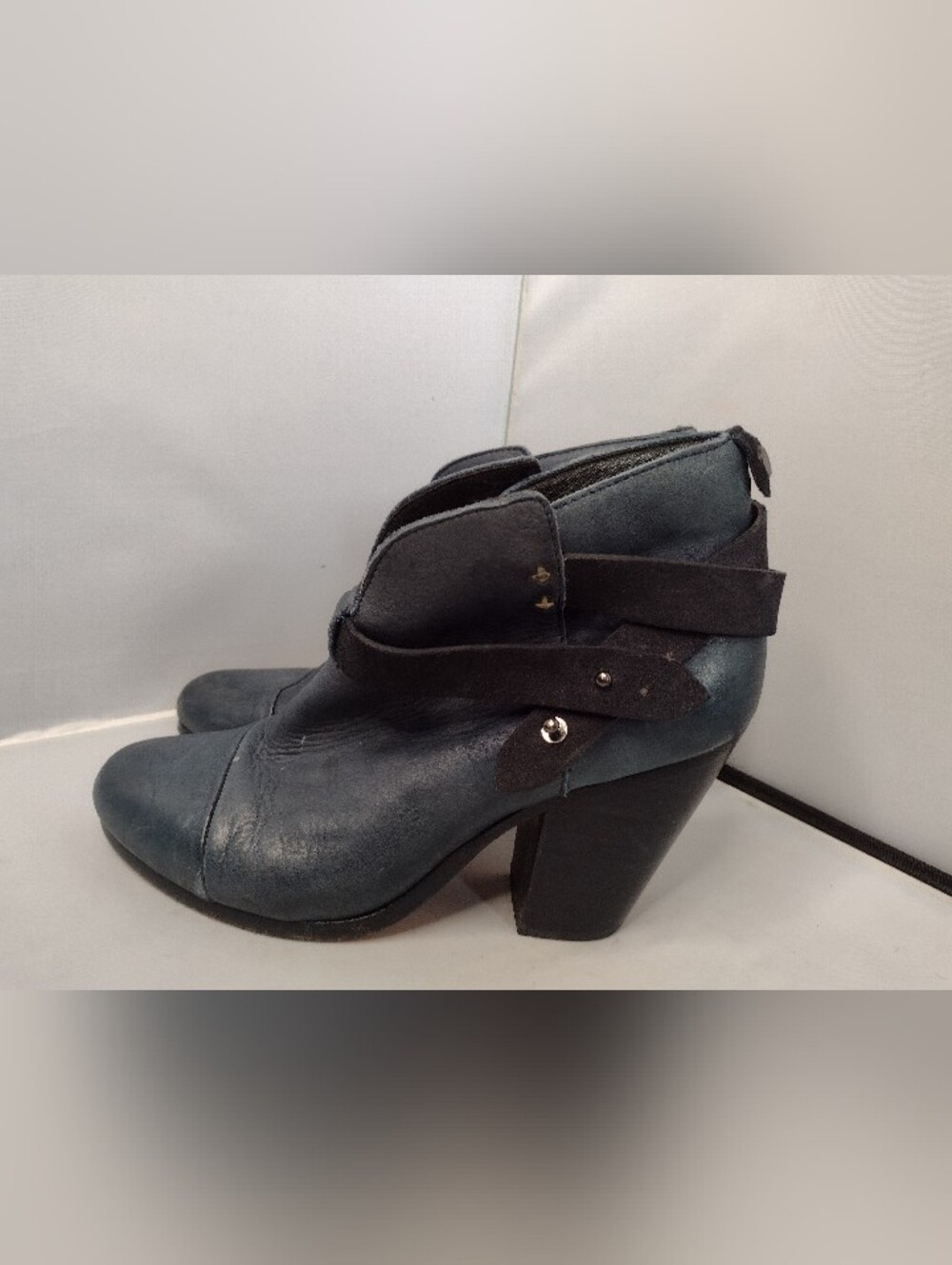 Rag & Bone Harrow Woman's Ankle Boots Booties Blue Leather US Size 37.5 A21
